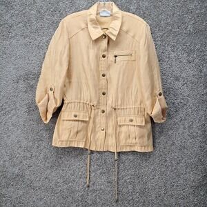 Alfred Dunner Womens Petite Shimmer Utility Jacket Gold Drawstring Waist M/L